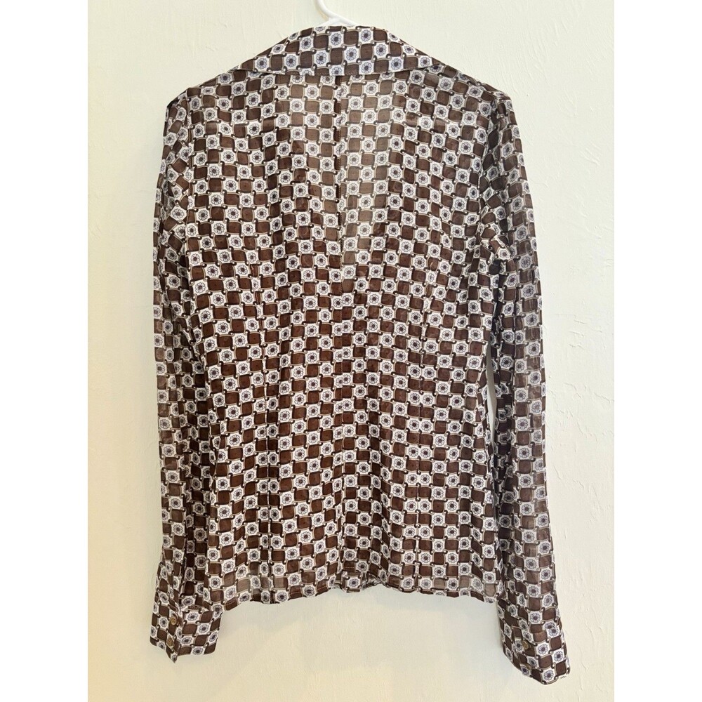 Silk Blend Retro Geo Print Blouse Designer Robert In’t Veld Italy Brown Sz M/L - Picture 7 of 10